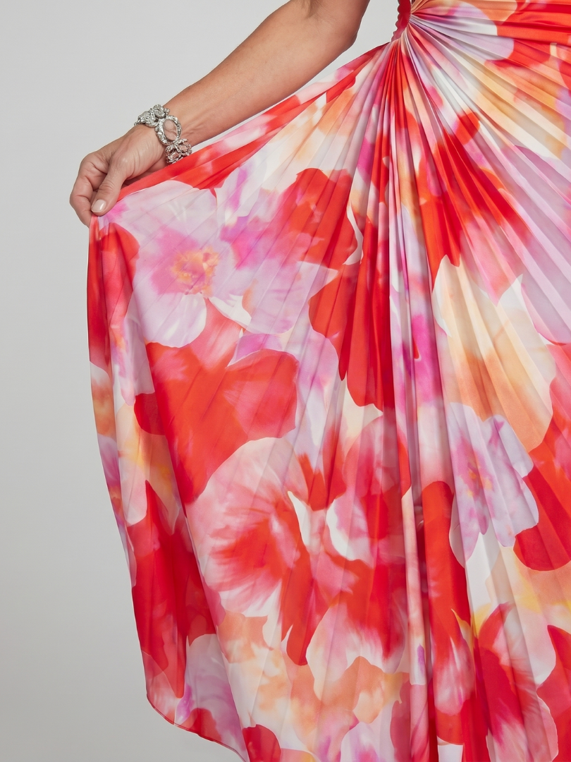 One Shoulder Floral Ruched Maxi Dress