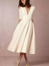 Deep V-Neck Fit and Flare Midi Dress 2