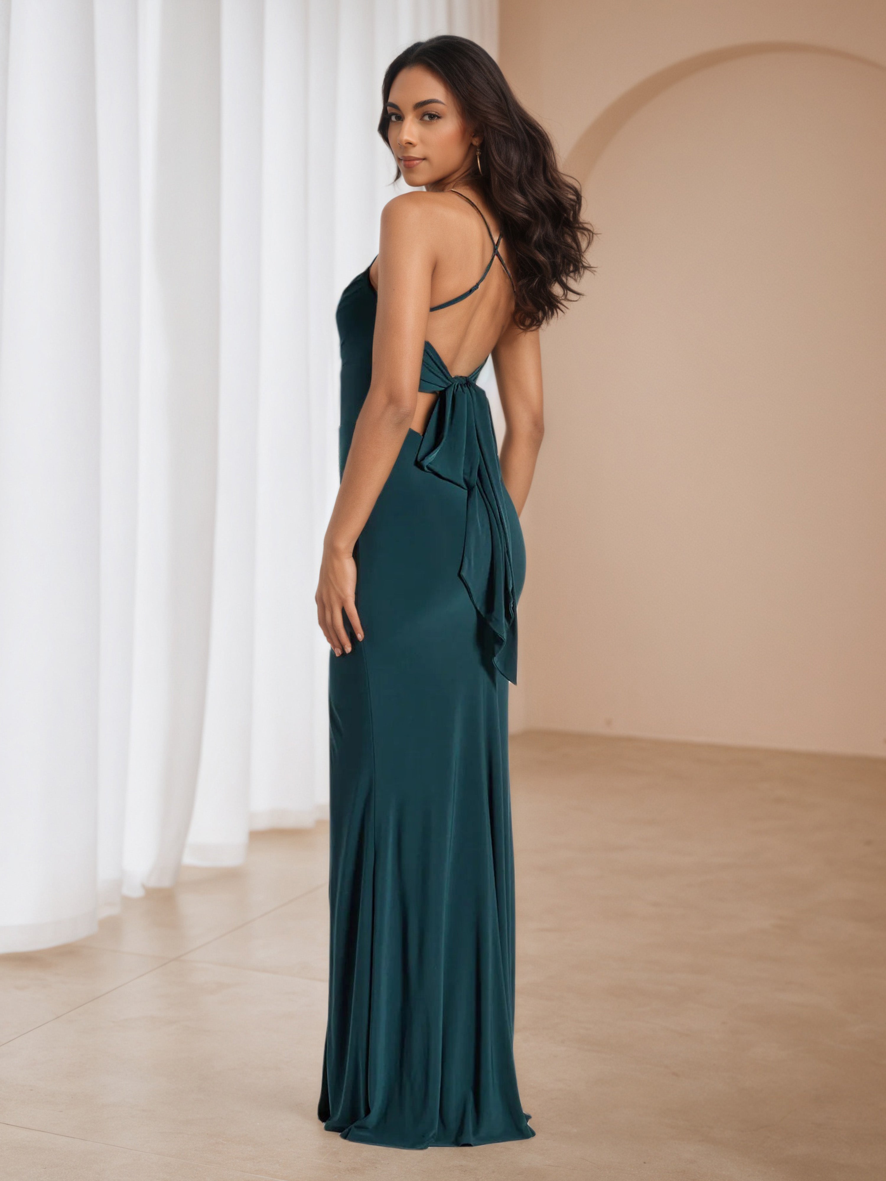 Ink Blue Spaghetti Straps Formal Dresses with Split