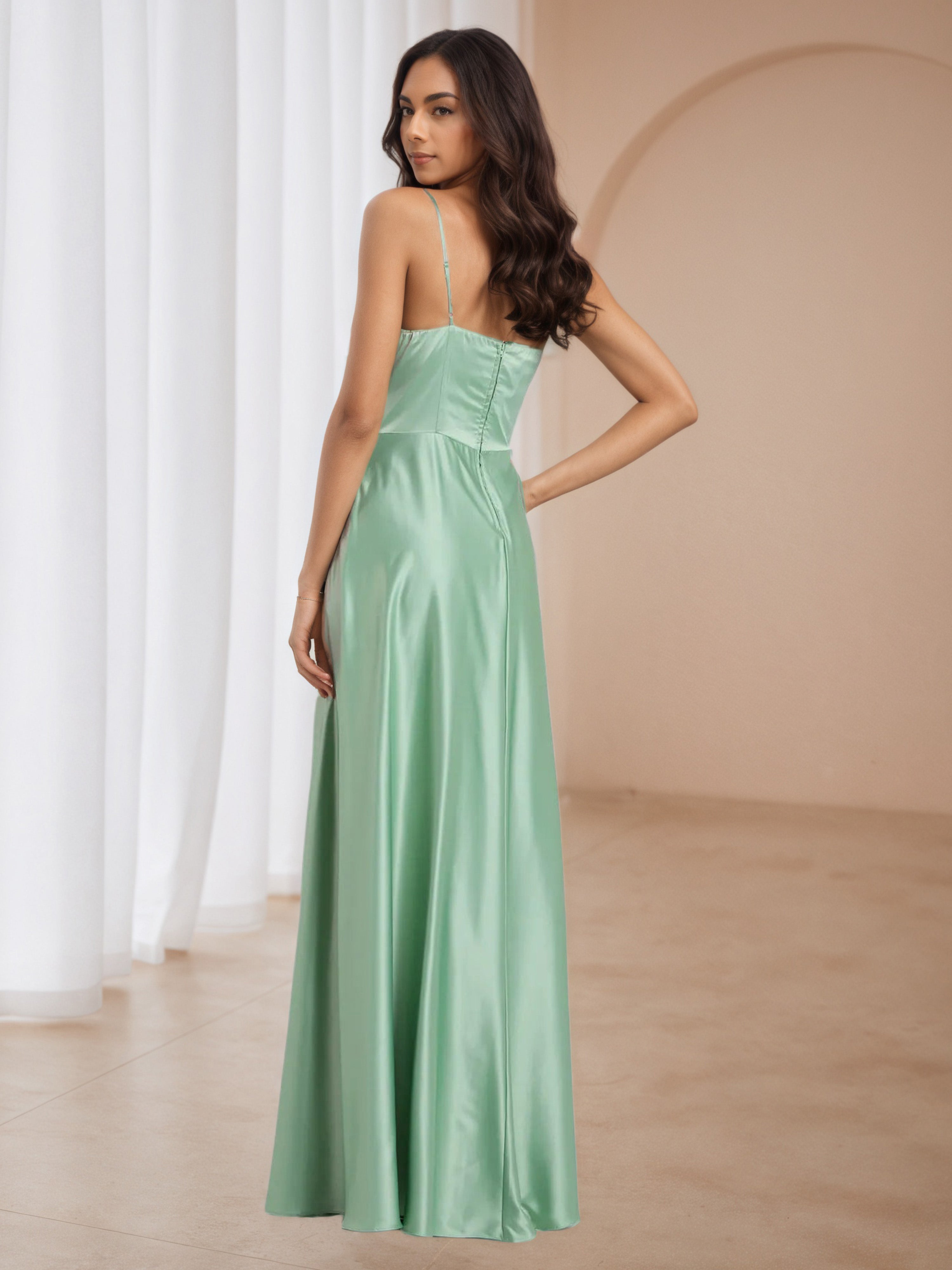 Cowl Dusty Sage Spaghetti Straps Formal Dresses