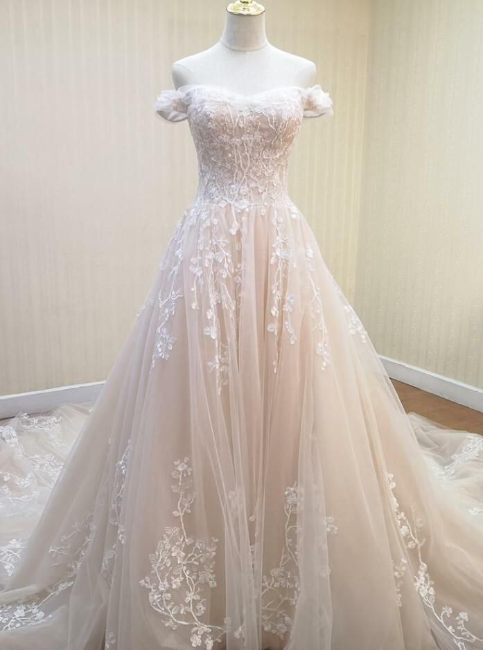 Off The Shoulder Wedding Dress With Sweep Train