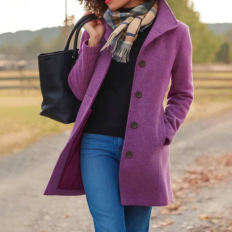 Lapel Collar Single Breasted Button Front Longline Coat