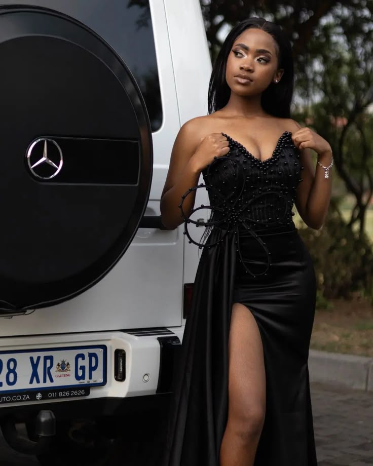 Black Strapless Pearls Prom Party Dress Formal Evening Dress