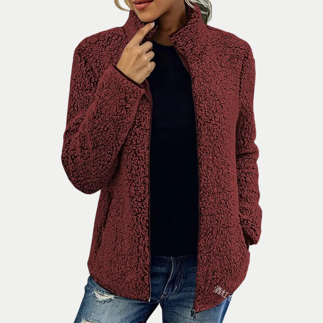 Zip Front Stand Collar Sherpa Fleece Jacket
