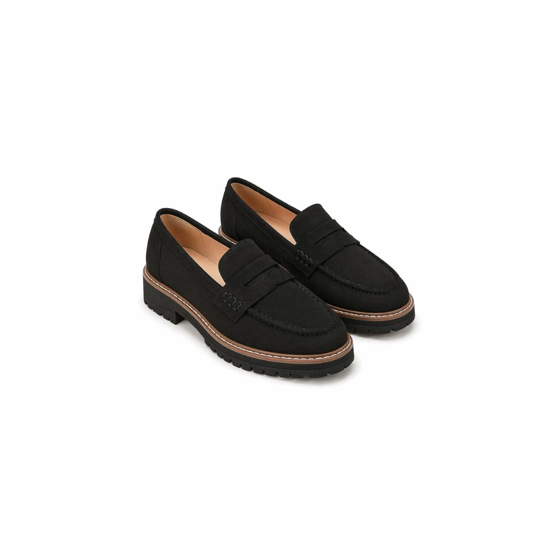 Chunky Lug Sole Suede Penny Loafers