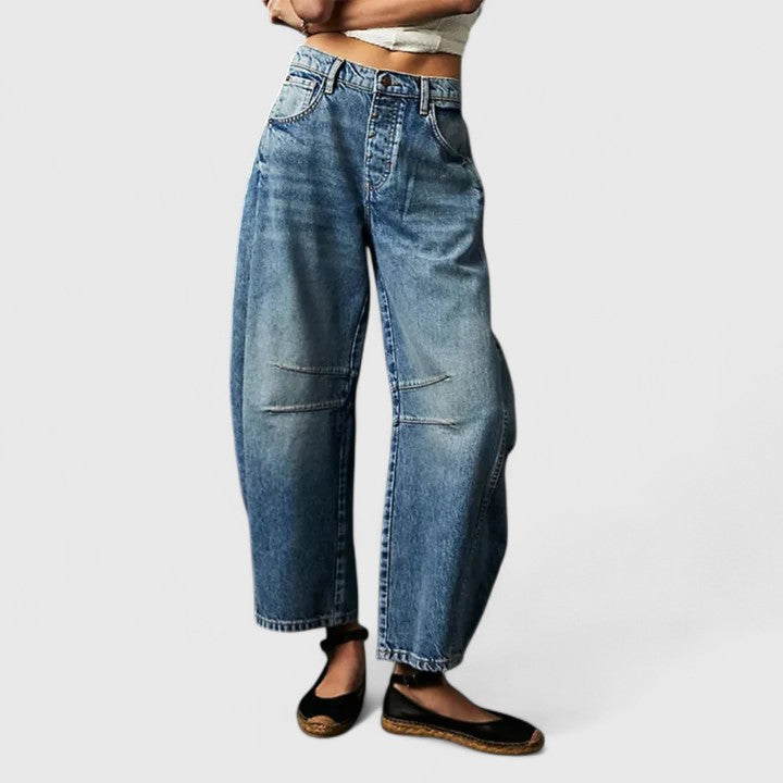 High Waist Faded Barrel Leg Jeans