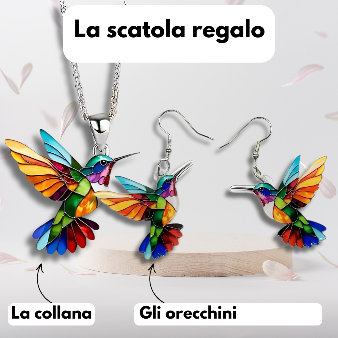 Enamel Hummingbird Pendant Fine Chain Necklace