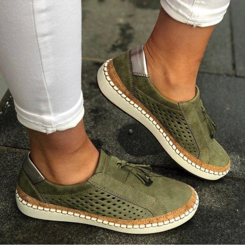 Perforated Suede Look Tassel Slip On Sneakers