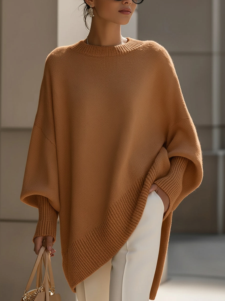 Mock Neck Batwing Oversized Poncho Sweater
