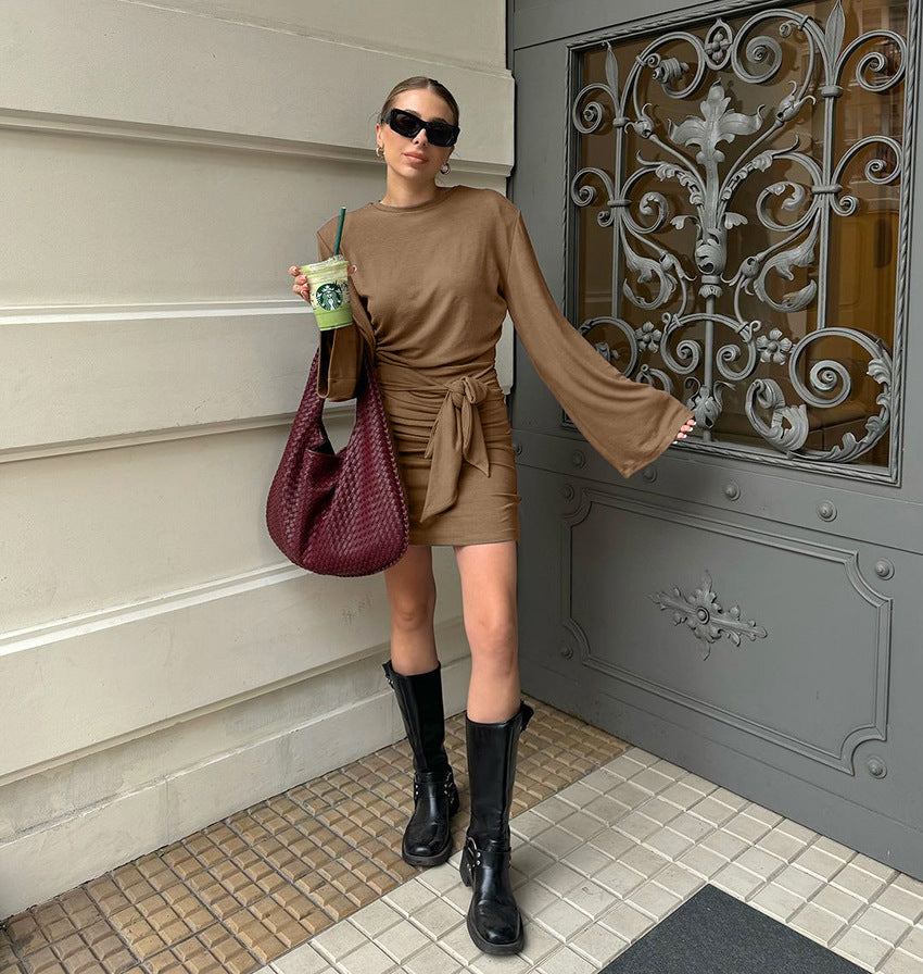 Mocha Mousse Mini Dress - Brown