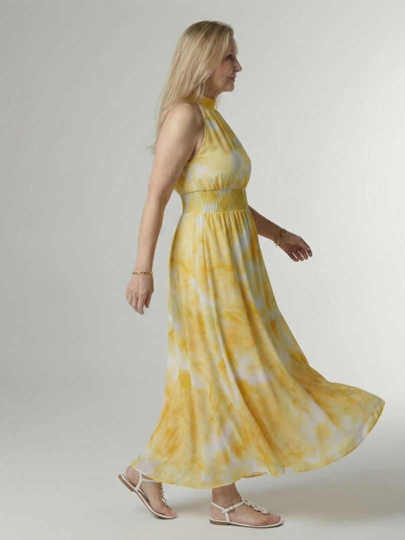 Halter Neck Smocked Waist Tie Dye Maxi Dress