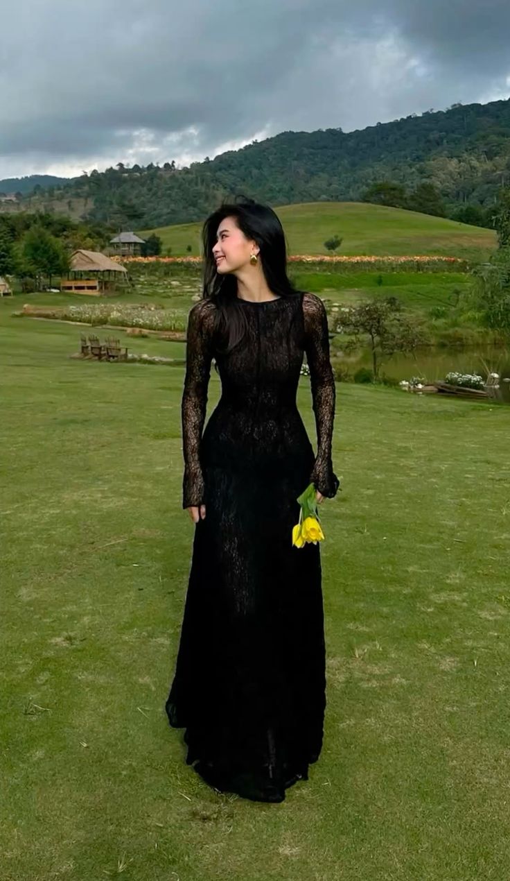 Black Lace Sexy Evening Dress Long Prom Dresses