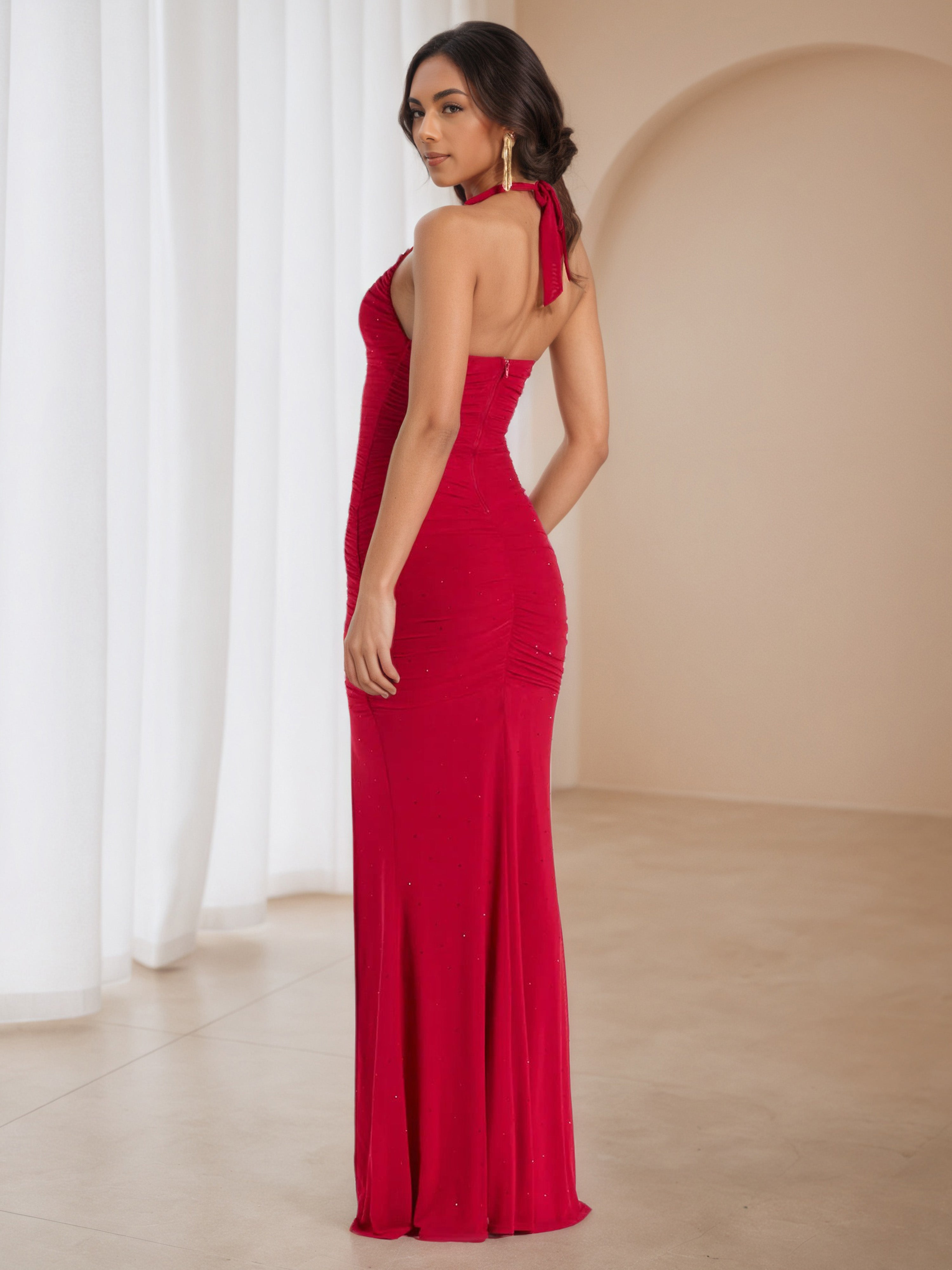 Asymmetrical Red Halter Formal Dresses