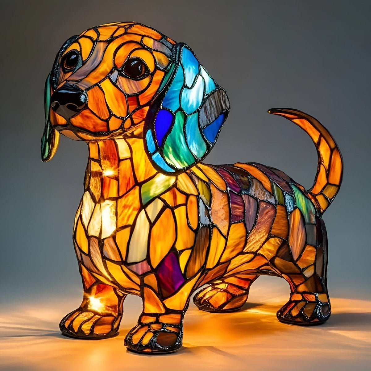 Stained Glass Dachshund Dog Table Lamp
