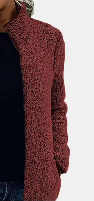 Zip Front Stand Collar Teddy Fleece Jacket