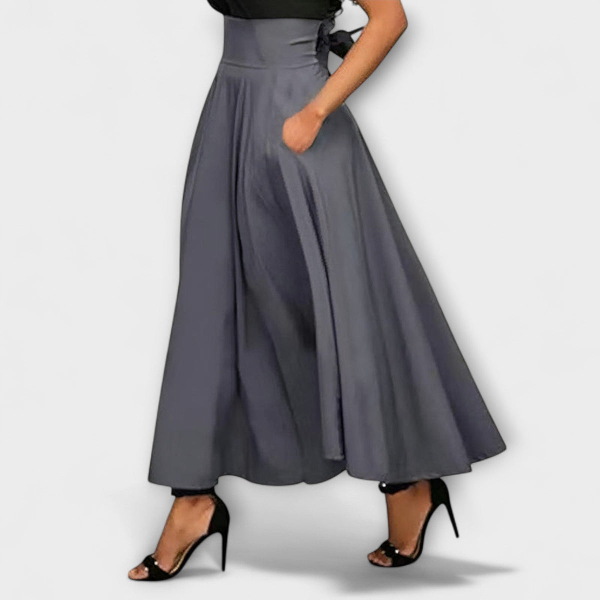 High Waist Pleated Flared Maxi Skirt