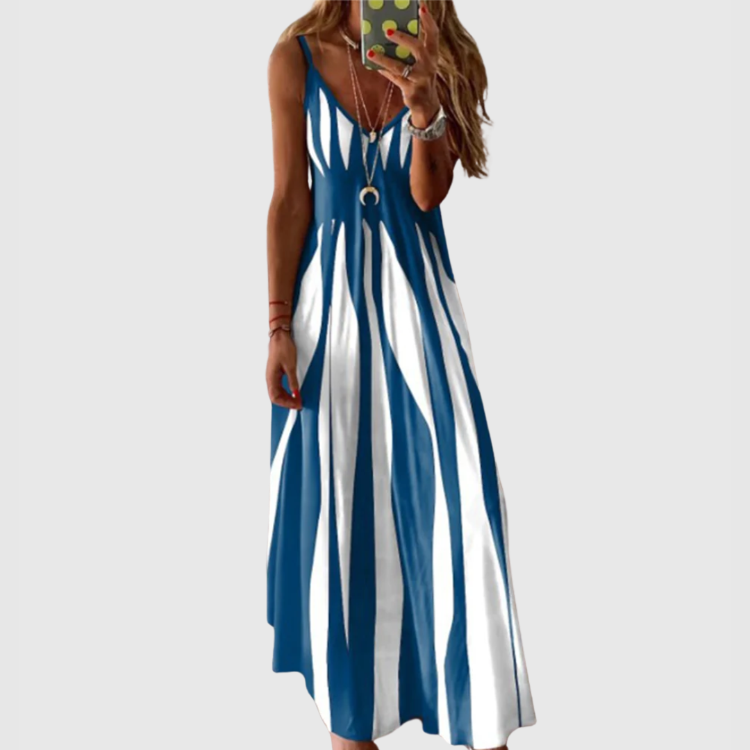 Ariella - Chic Sleeveless Striped Maxi Dress Blue