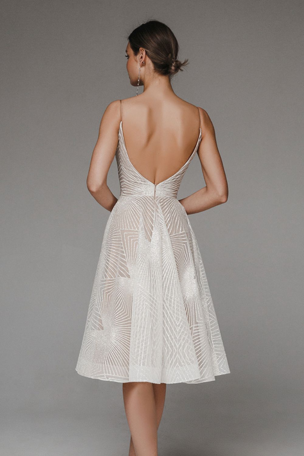 Sparkle Spaghetti Strap V-Neck A-Line Wedding Gown