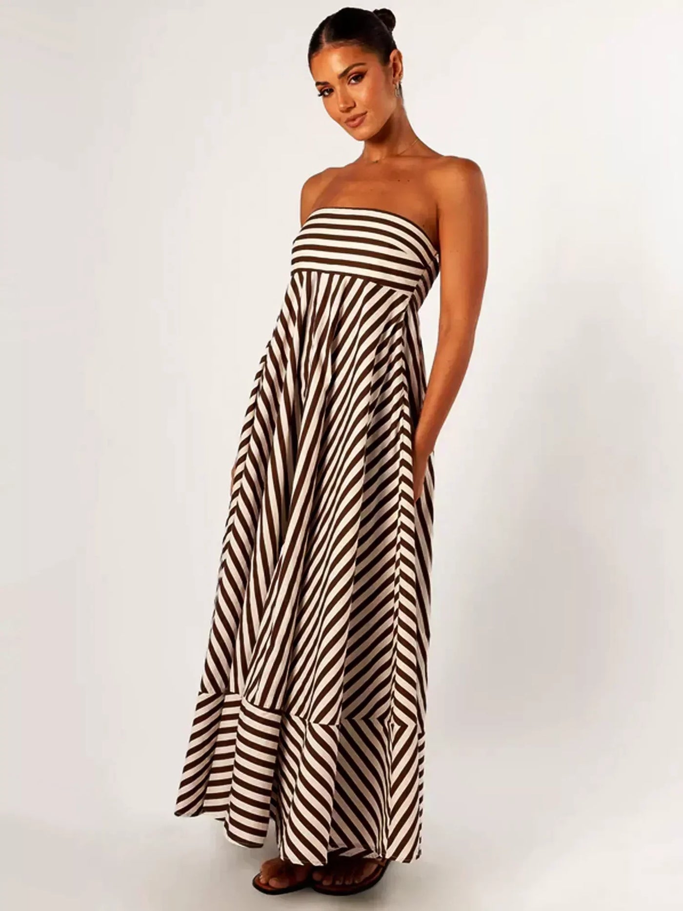 Strapless Striped A-Line Maxi Dress 2