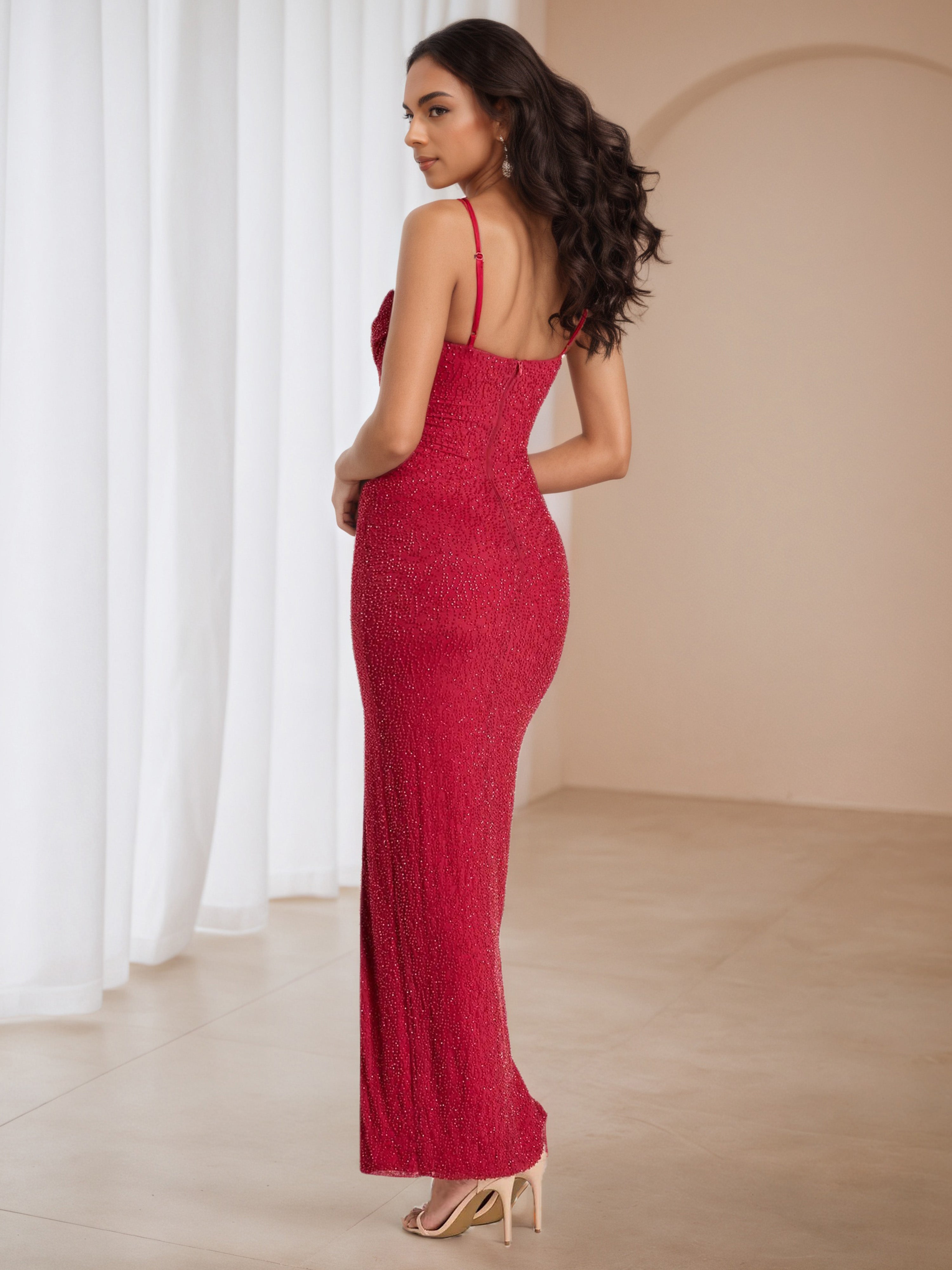 Spaghetti Straps Square Neckline Red Formal Dresses