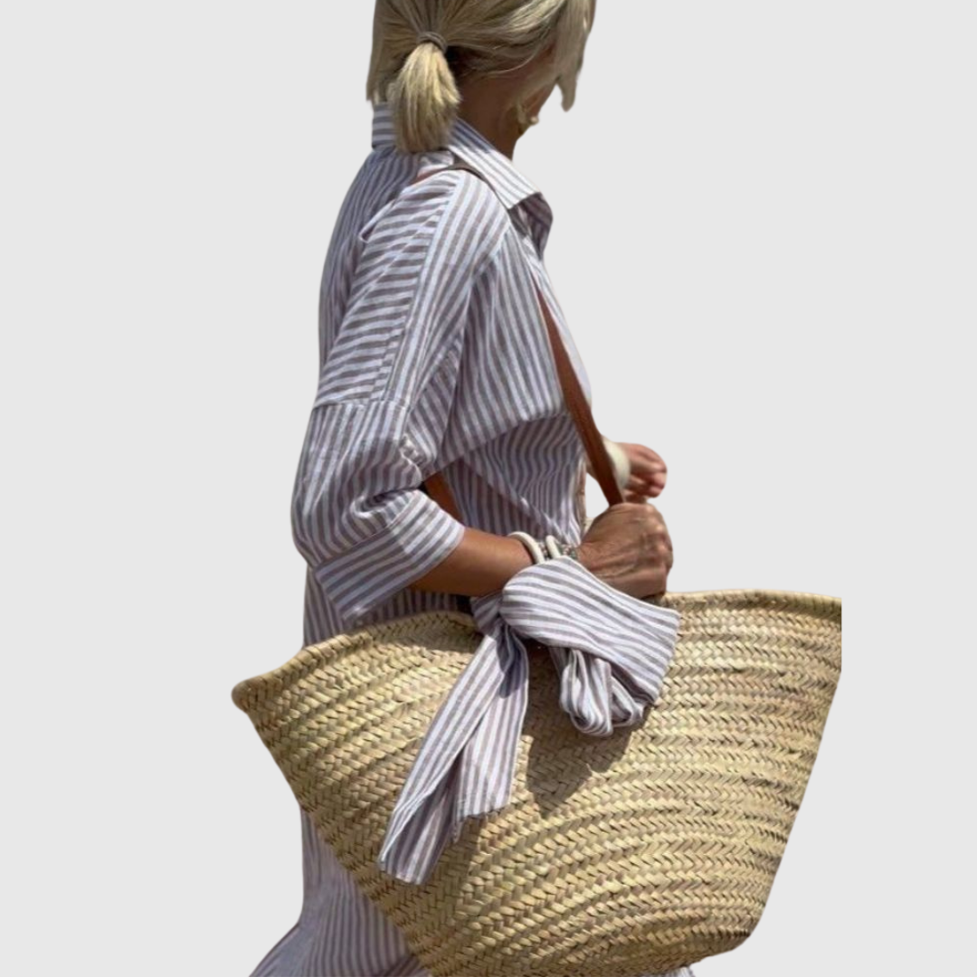 Elodie - Chic Striped Button-Down Shirt Dress Gray