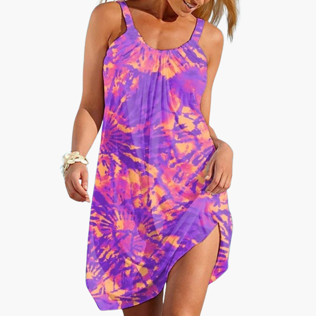 Tie Dye Summer Dress - Sleeveless Women’s Beach Holiday Look Purple