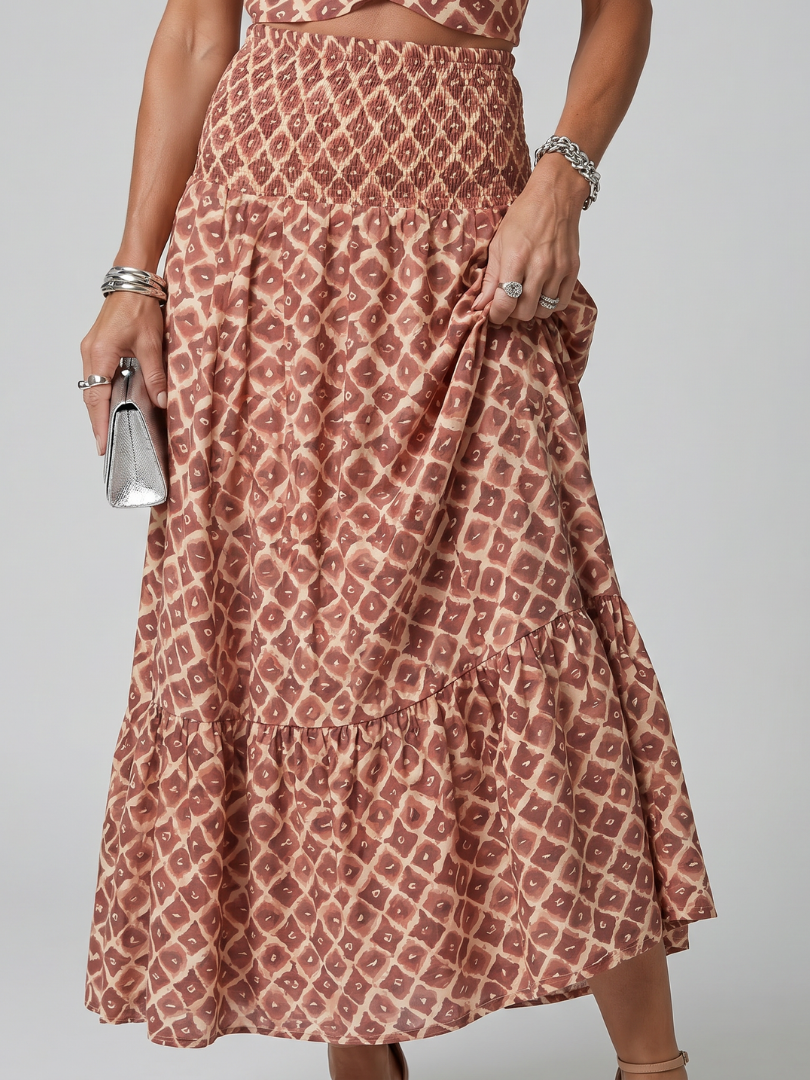 Halter Neck Cut Out Geometric Print Tiered Maxi Dress