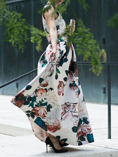 Floral Satin Deep V-Neck Sleeveless Maxi Gown 8