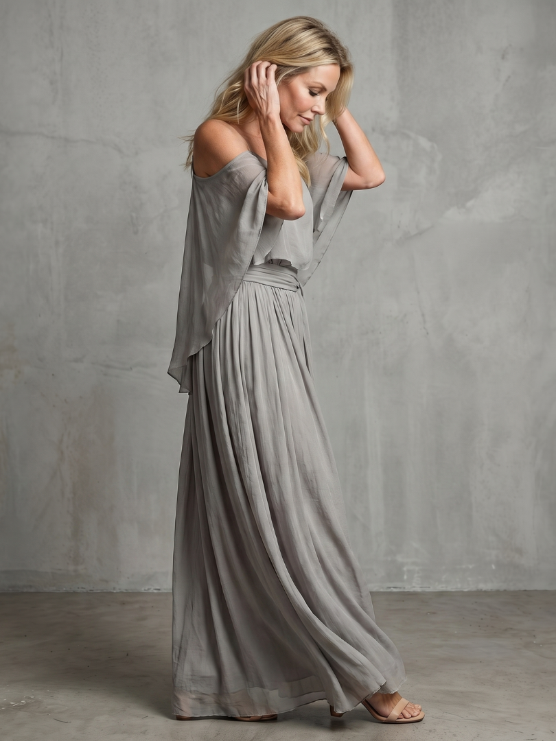 Cold Shoulder Ruffle Top and Tie Waist Maxi Skirt Two Piece Set