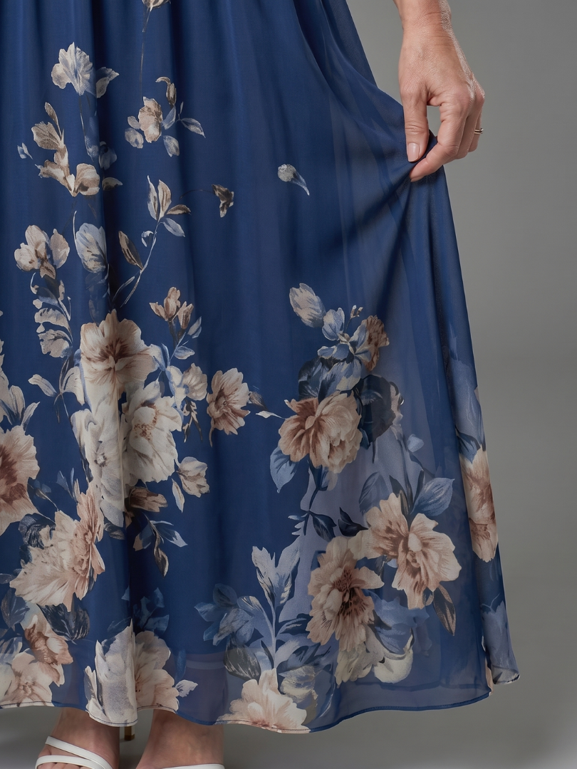 V-Neck Sleeveless Floral Hem Chiffon Maxi Dress 3