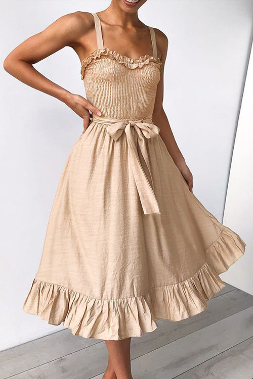 Gabriella Tie-waist Ruffled Midi Dress - 2 Colors Beige