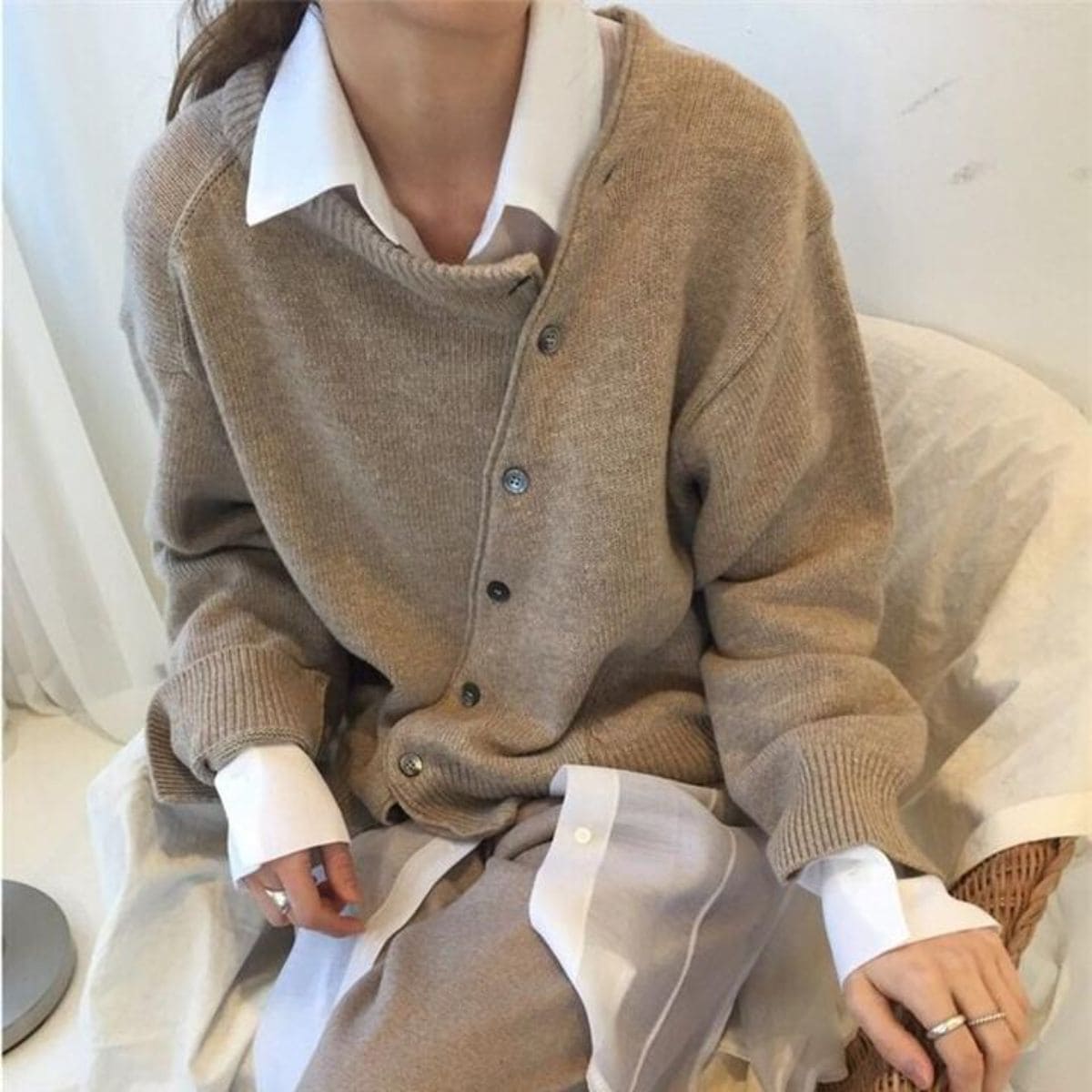 Button Front Drop Shoulder Oversized Knit Cardigan