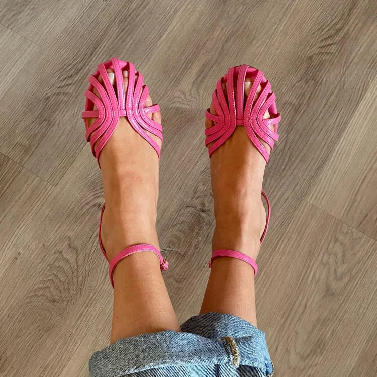 Strappy Caged Ankle Strap Flat Sandals