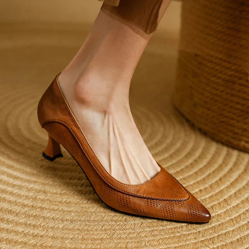 Snake Embossed Pointed Toe Slip On Kitten Heel Pumps