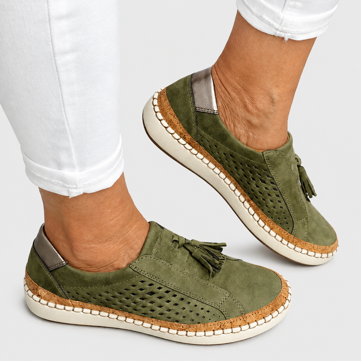 Perforated Tassel Slip On Espadrille Loafers