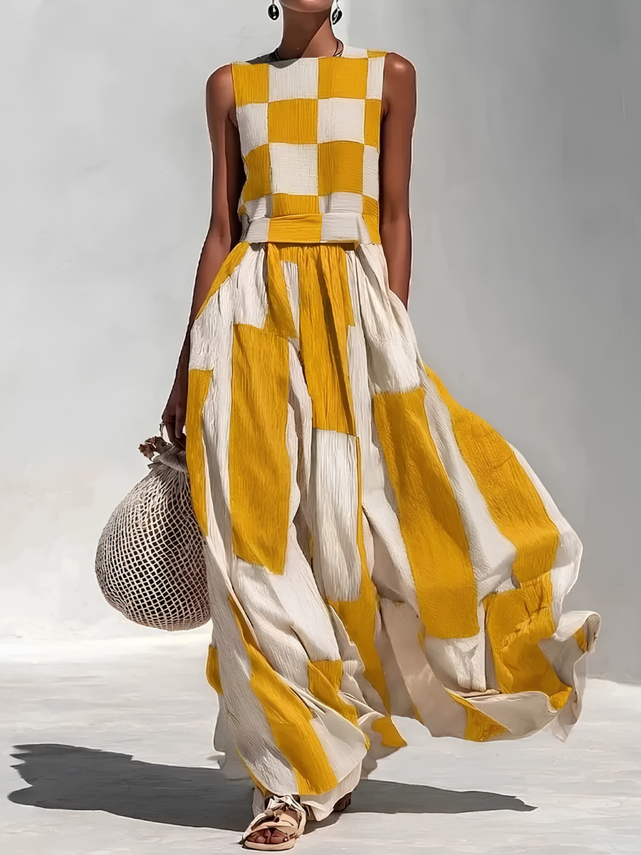 Ardenne | Plaid and Stripe Panelled Sleeveless Maxi Dress