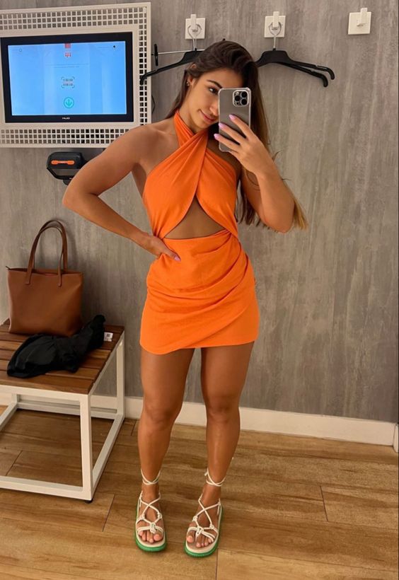 Orange Short Dress Women Short Evening Party Dresses