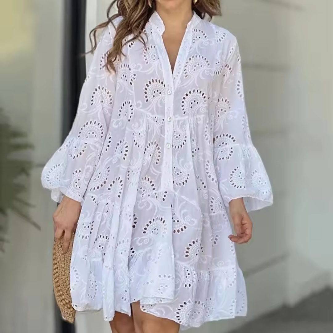 Cindy | Embroidered Tiered Mini Dress White