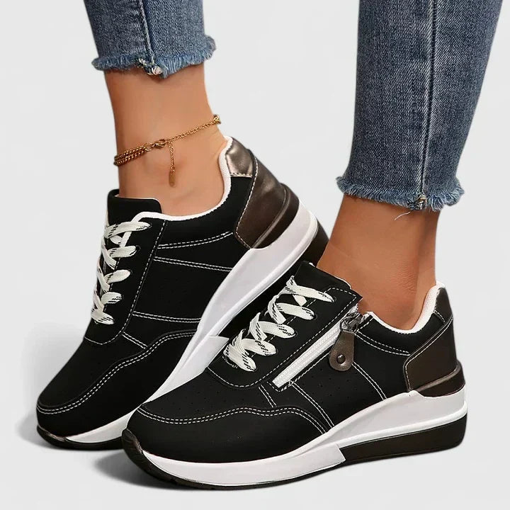 Lace Up Side Zip Wedge Platform Sneakers