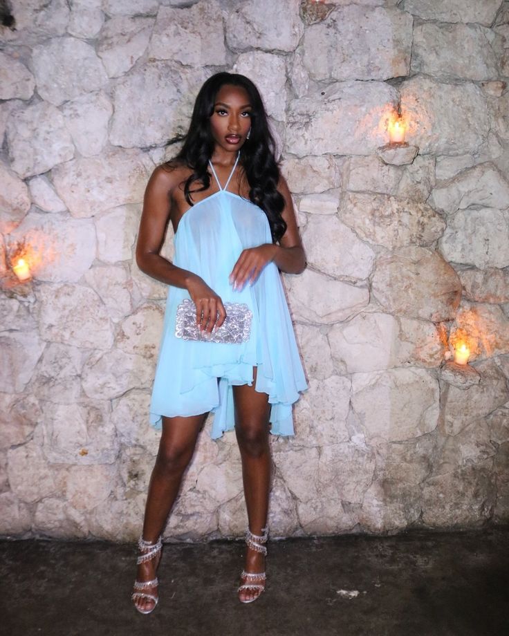 Blue Halter Sexy Dress Summer Women'S Short Party Dress