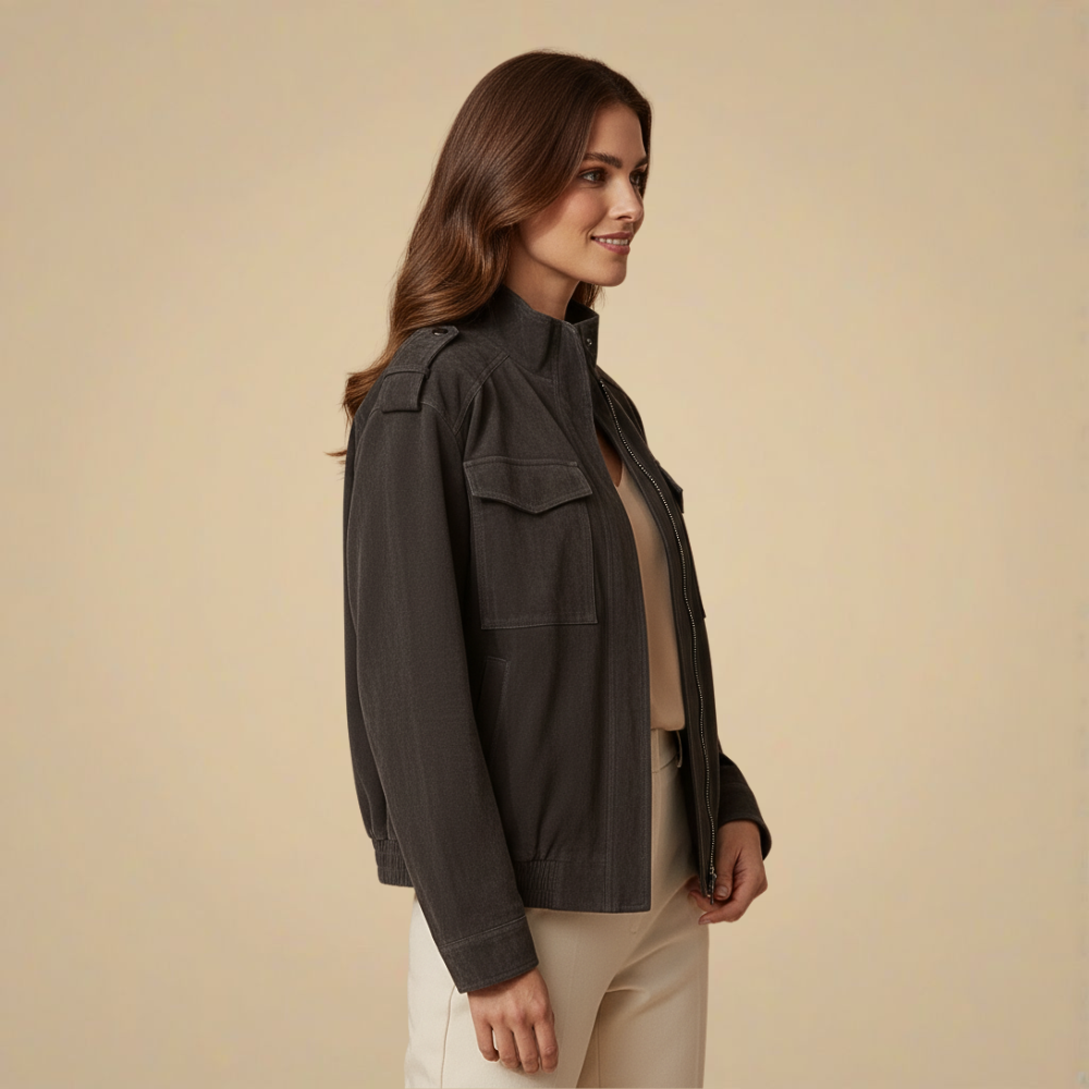 Stand Collar Zip Front Flap Pocket Utility Jacket