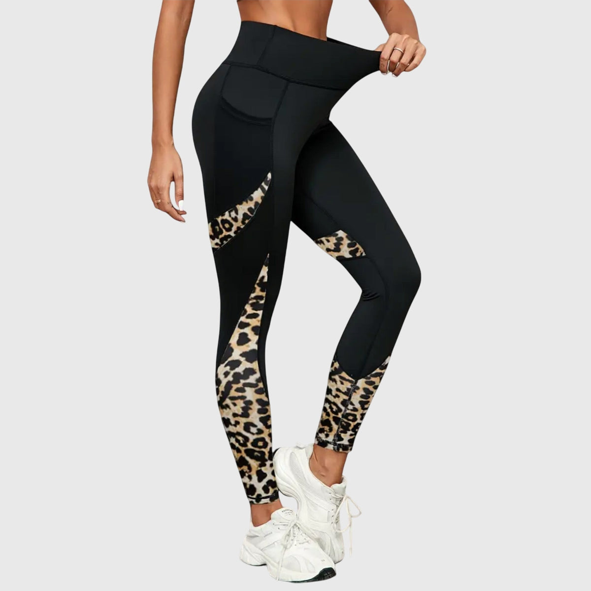 High Waist Leopard Panel Pocket Leggings