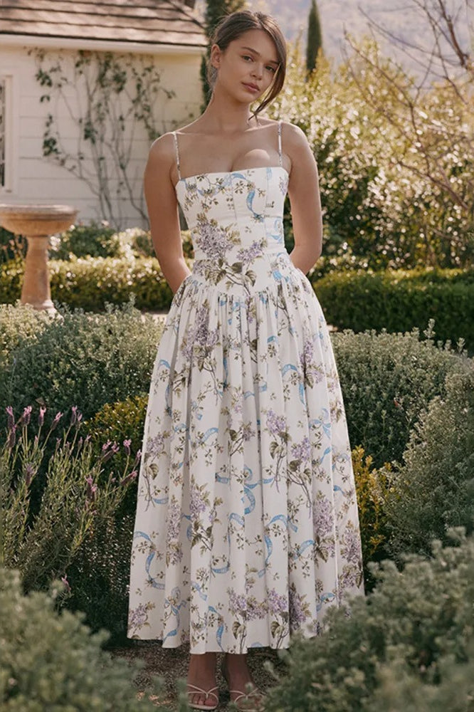 Print Edition Pleated Spaghetti Maxi Dress