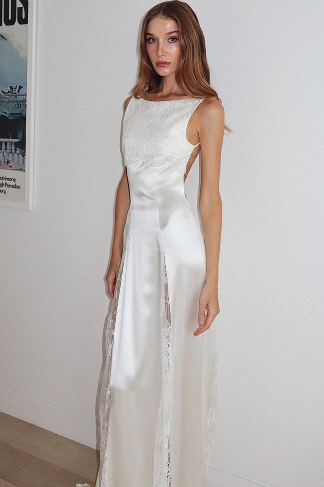 Backless Sheer Elegant Floor Length Lace Dress