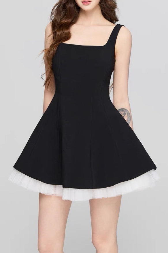 Square Neck Mesh Panel Mini Dress - View 7