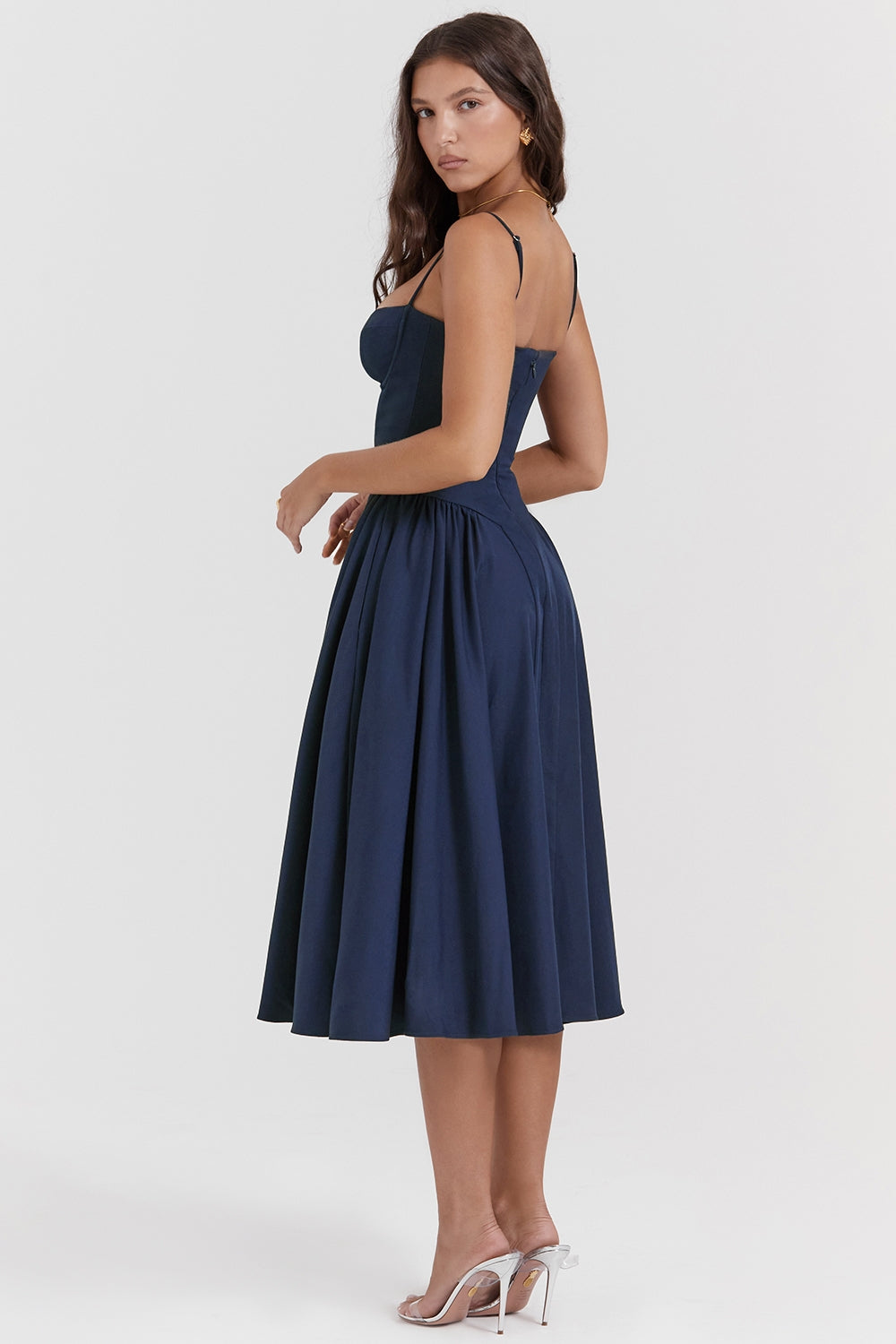 Underwire Sweetheart Corset Cami Drop Waist Full Skirt Midi Dress 10