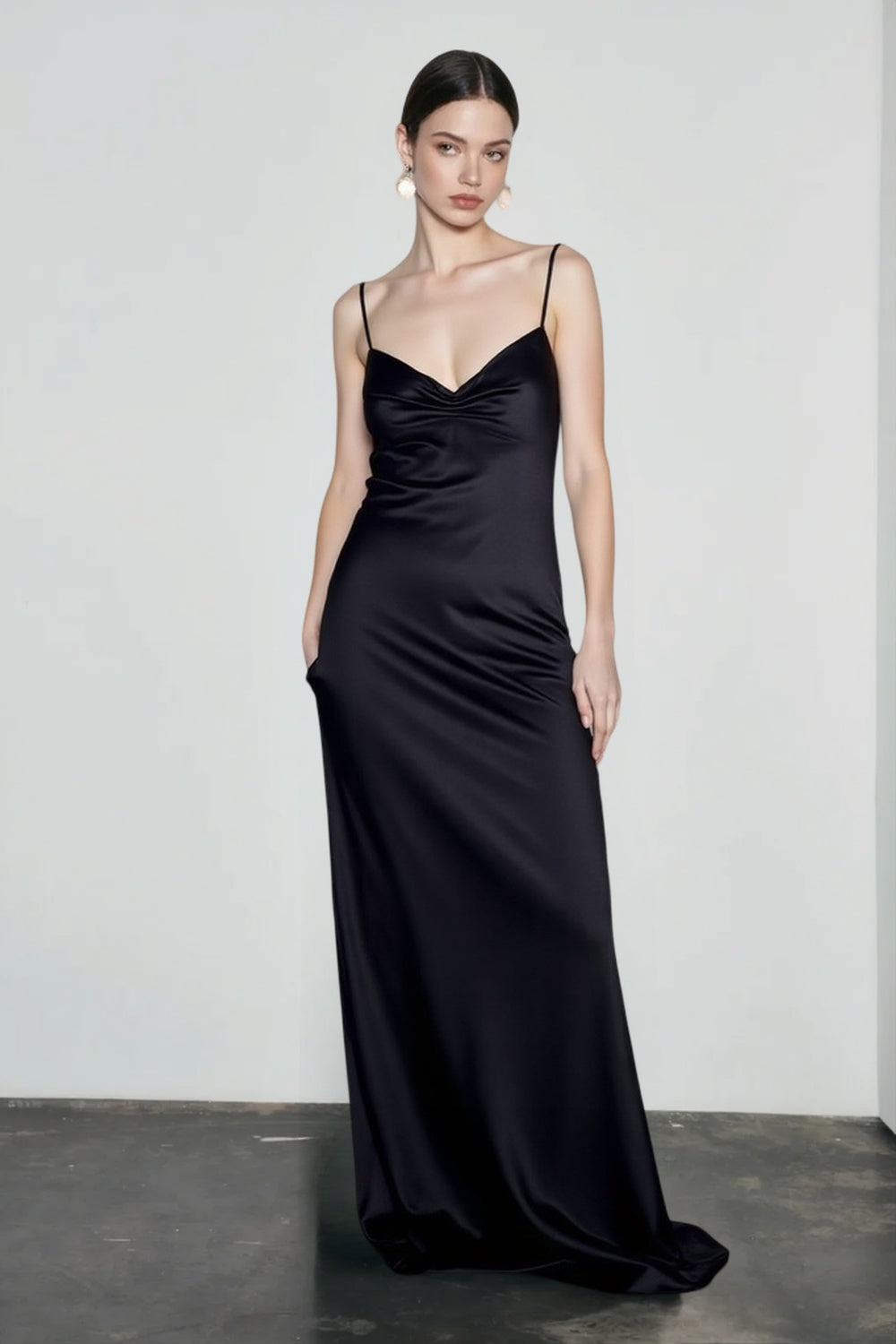 Satin Sweetheart Spaghetti Strap Ruched Bodycon Maxi Dress