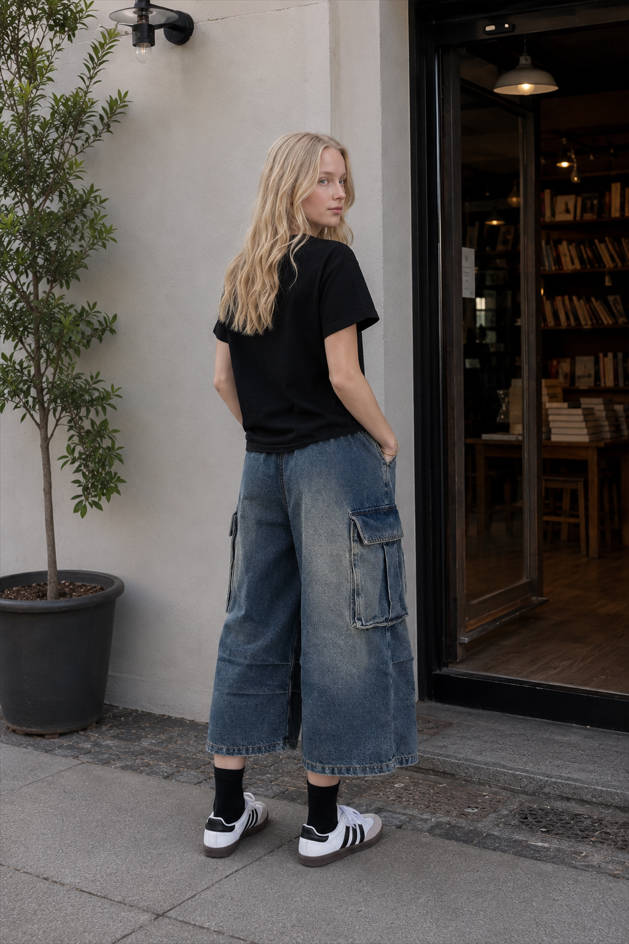 Ruched Straight-Leg Denim Jeans