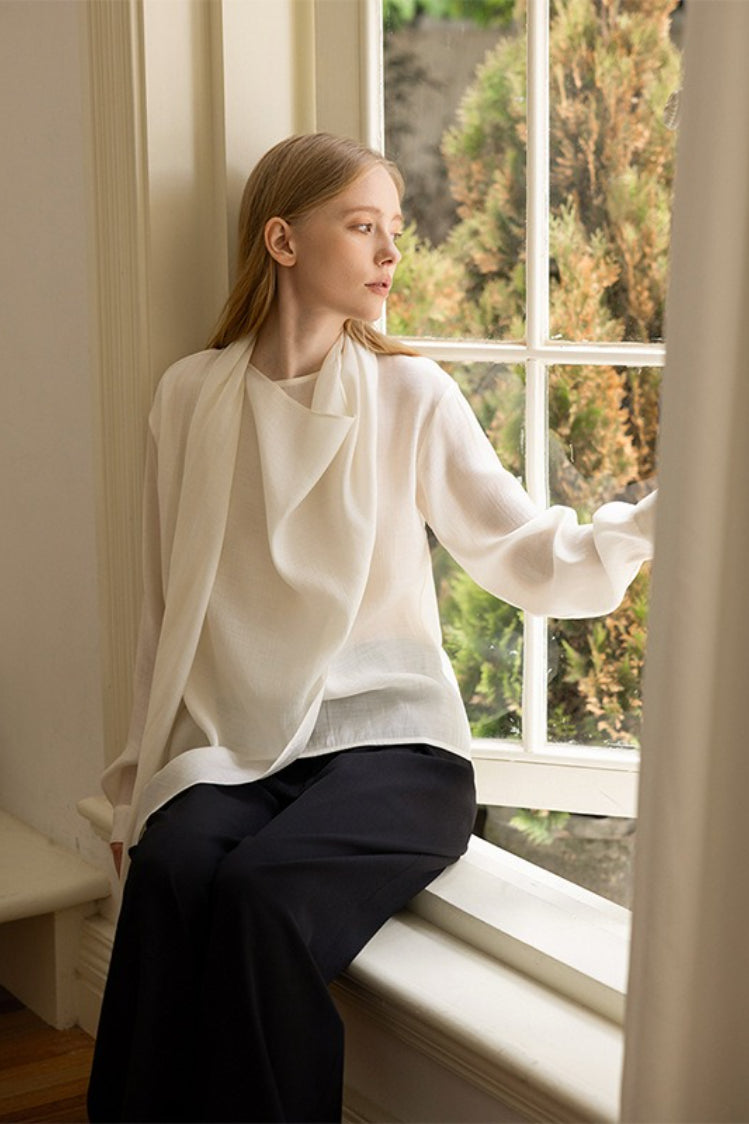 Elegant Cowl Neck Long Sleeve Top