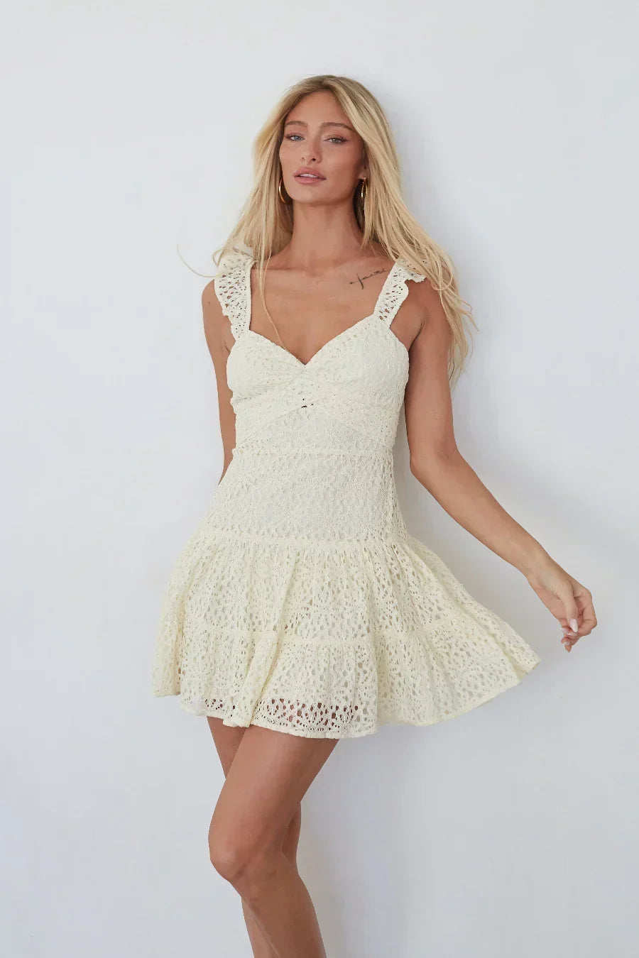 Eyelet Lace Sweetheart Ruffle Strap Tiered Mini Dress 6